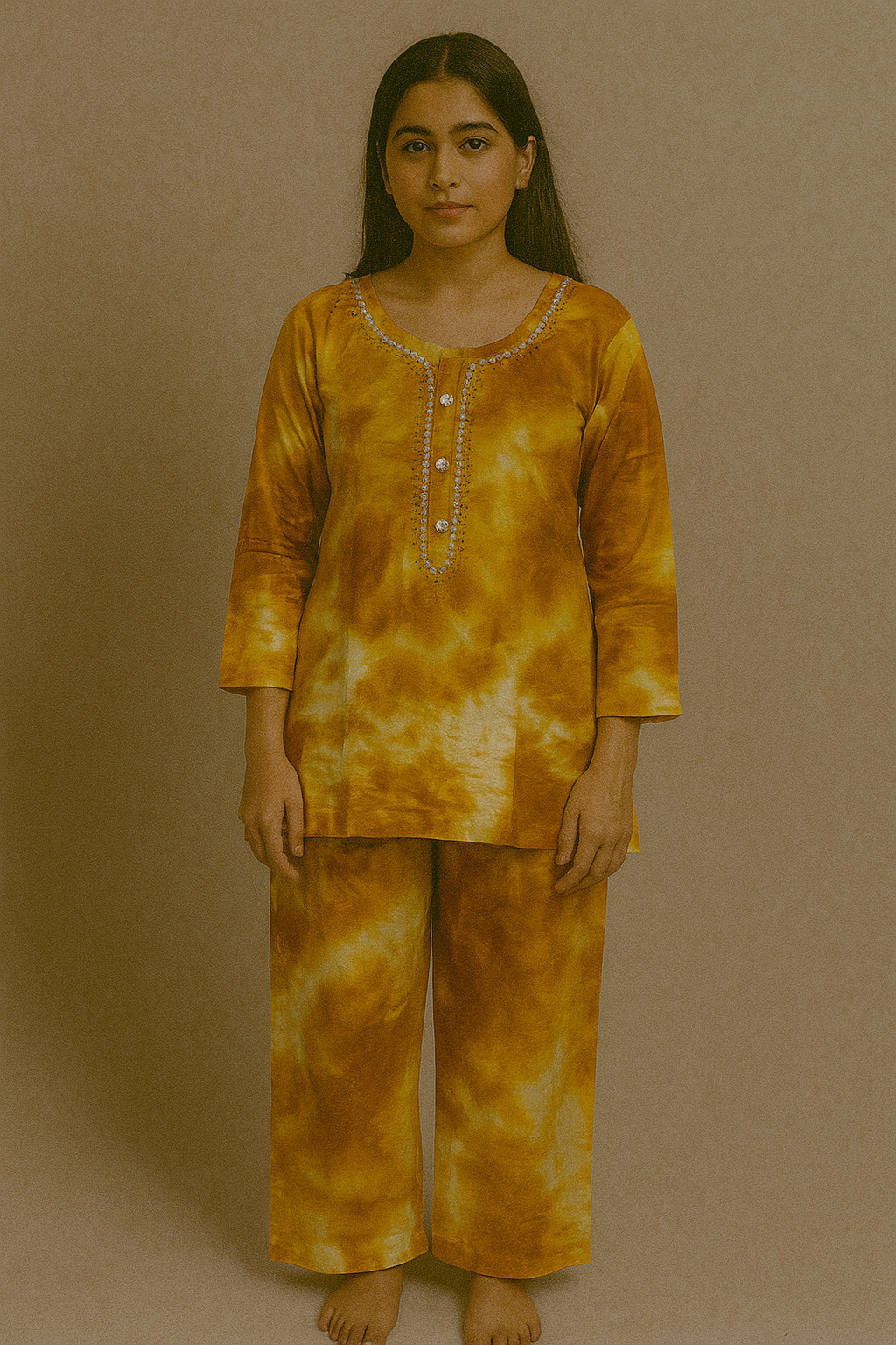 Golden Yellow Shibori Print Coordinated Set - 2 Piece
